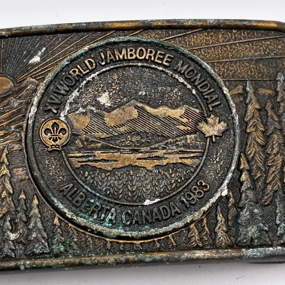 Vintage XV World Jamboree Mondial 1983 Alberta Canada Scout Belt Buckle Souvenir